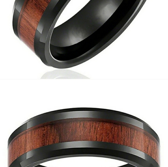 New Mens Black Titanium Black Walnut Wood Inlaid Band Ring. - Picture 7 of 7